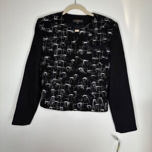 Banu Paris Wool Blazer Jacket Textured Zip Front Black White Sz 10 New with Tag